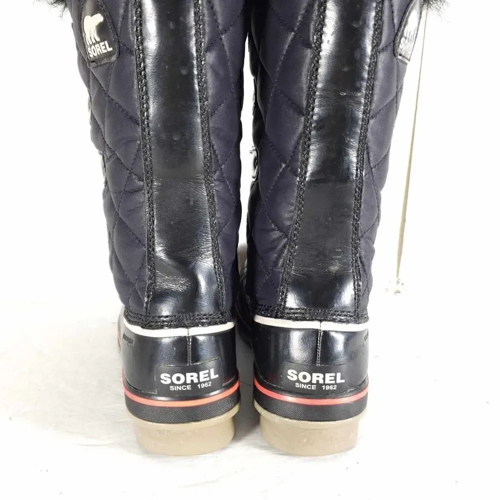 Sorel Women's Tofino Cate US8,5 Black Waterproof Quilted Faux Fur Winter Boots